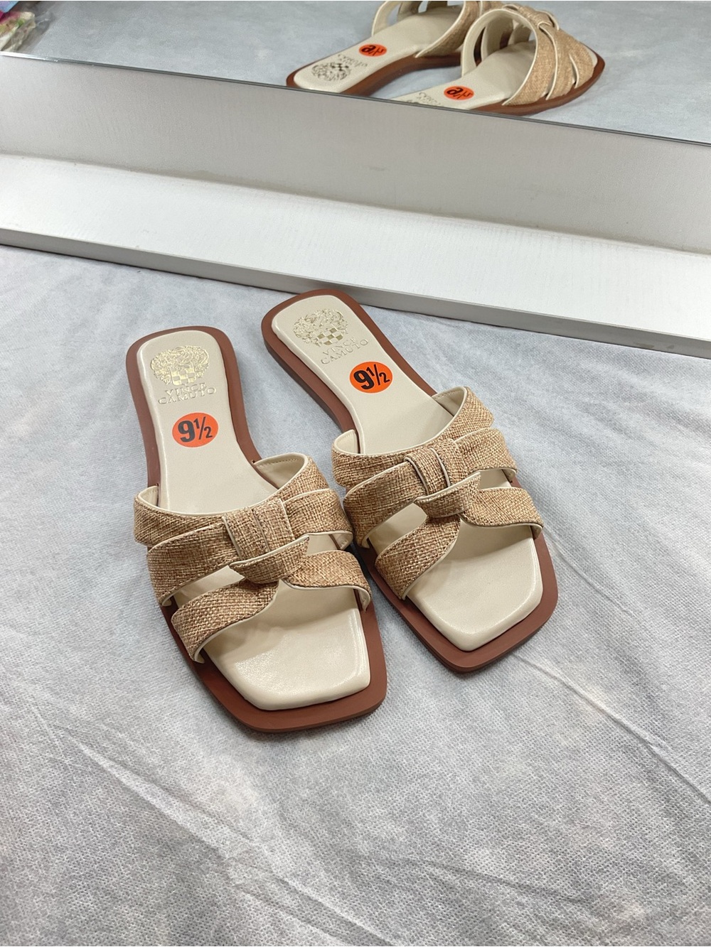 Vince Camuto Gryfynn Knotted Woven Slide Sandals Brown Tan Fall Boho Minimalist
